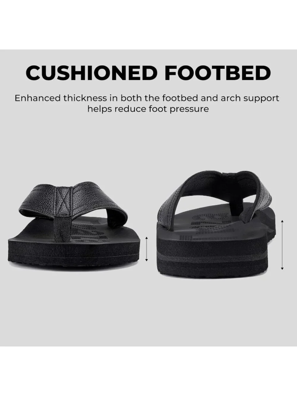 Men's All Black Flip Flops With Arch Support Summer Outdoor Beach Sandals